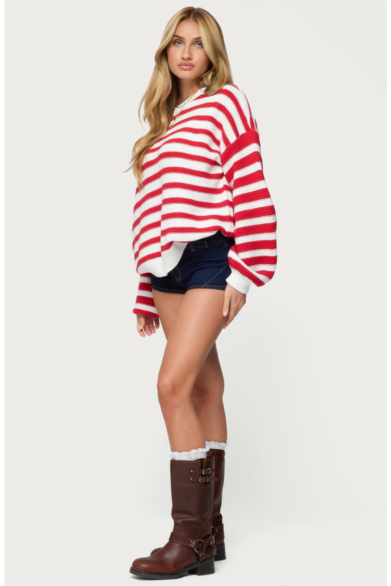 Aerin Oversize Stripe Cotton Sweater, Alternate, color, RED-AND-CREAM