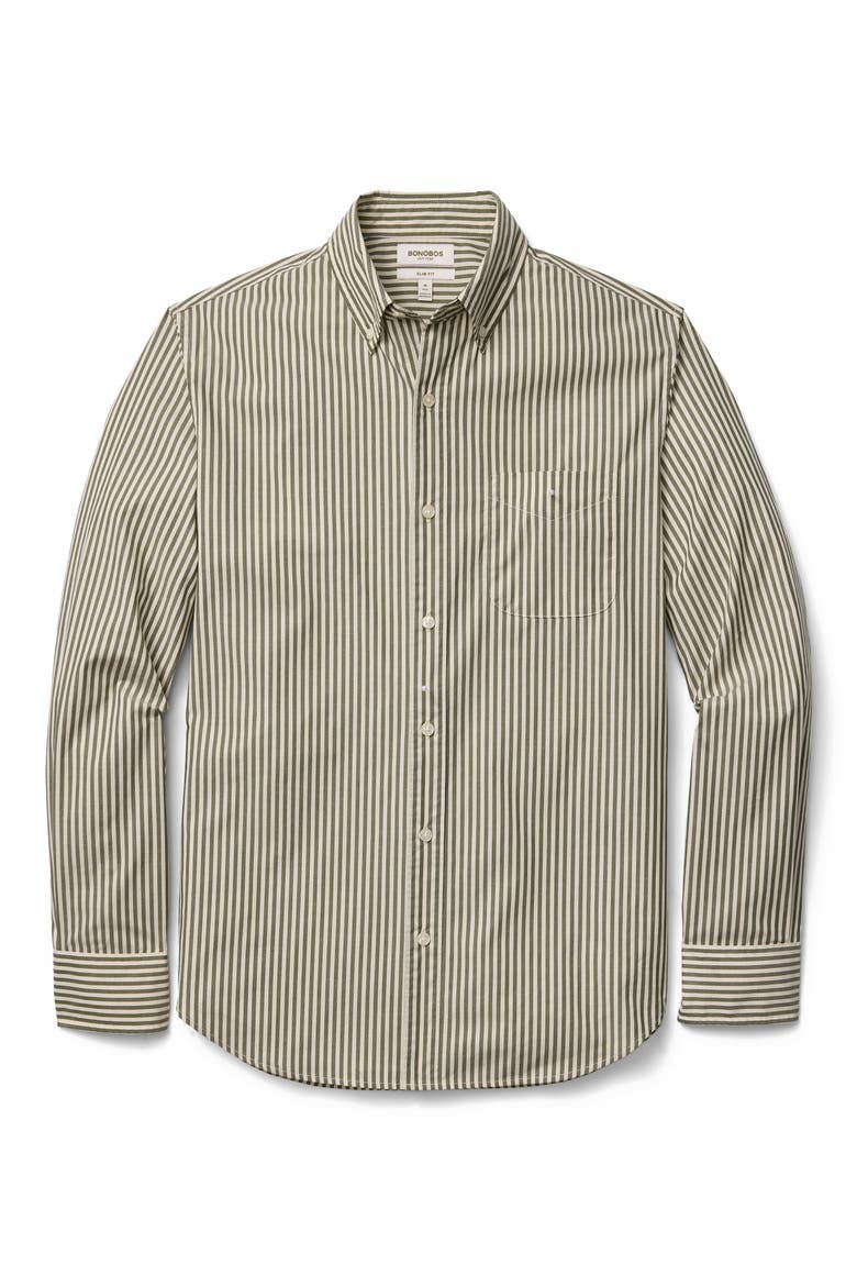 Everyday Slim Fit Button-Down Shirt, Alternate, color, GREEN IVORY STRIPE