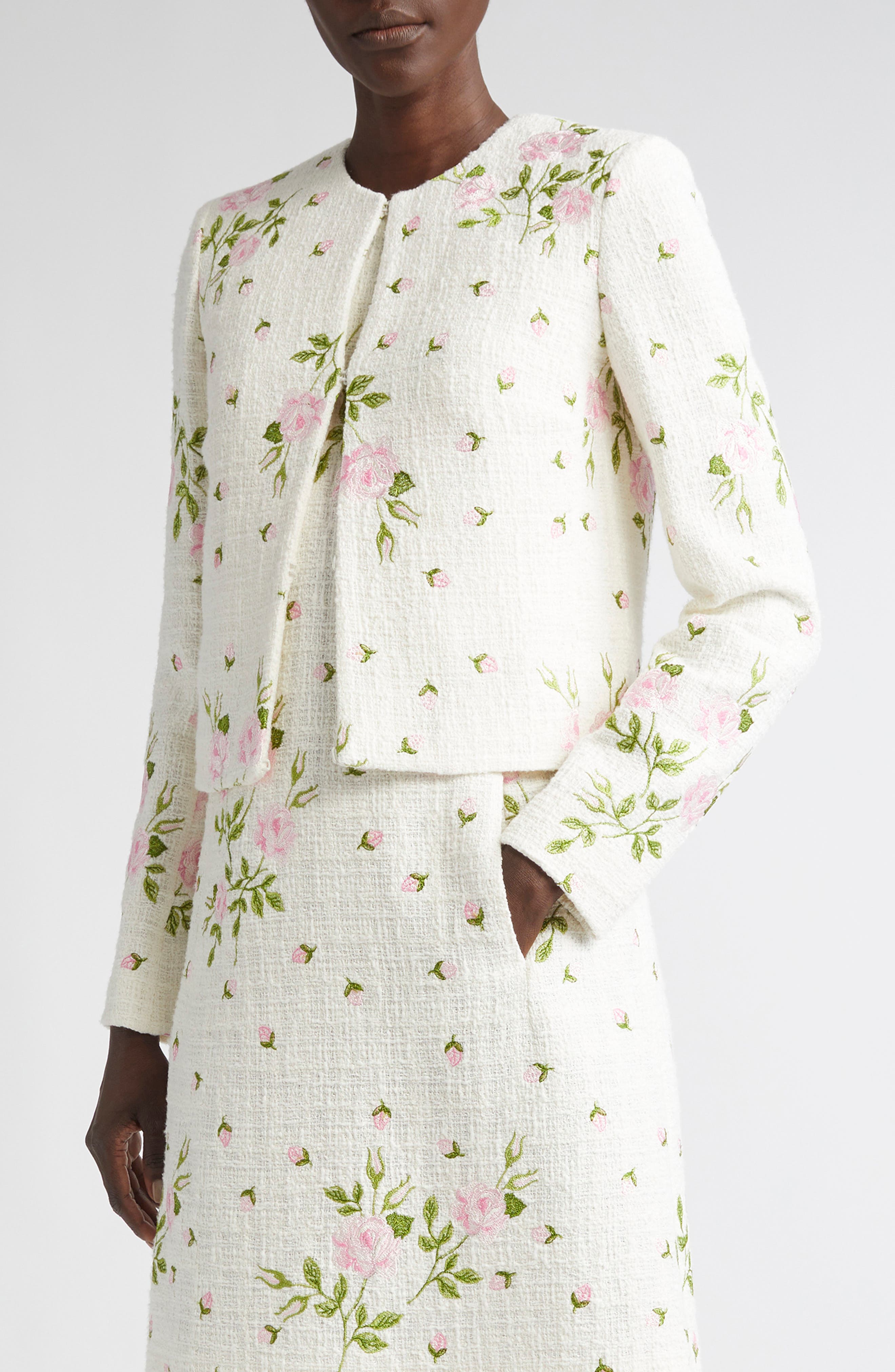 Rose Embroidered Cotton Blend Jacket (Nordstrom Exclusive)