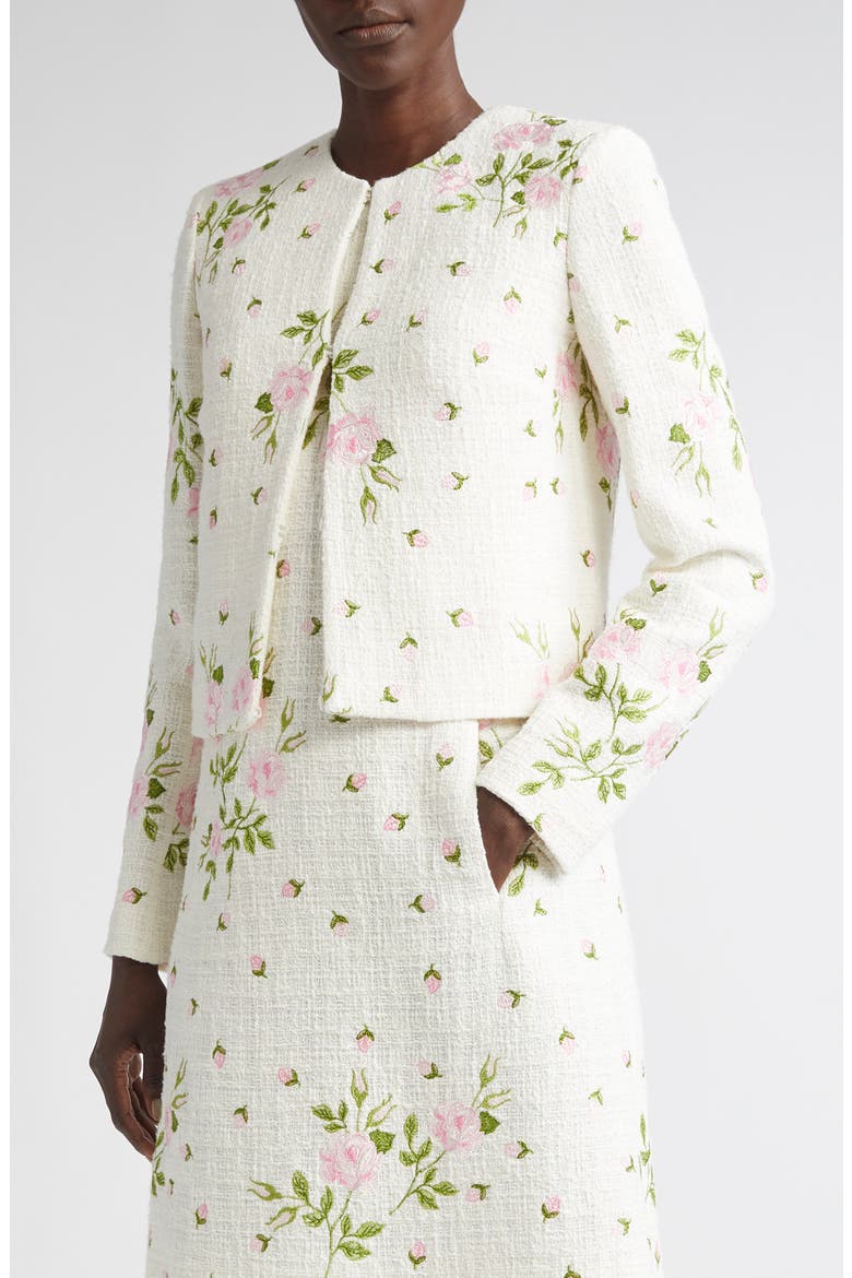 Rose Embroidered Cotton Blend Jacket (Nordstrom Exclusive), Main, color, TRIANON ROSES BOUCLE
