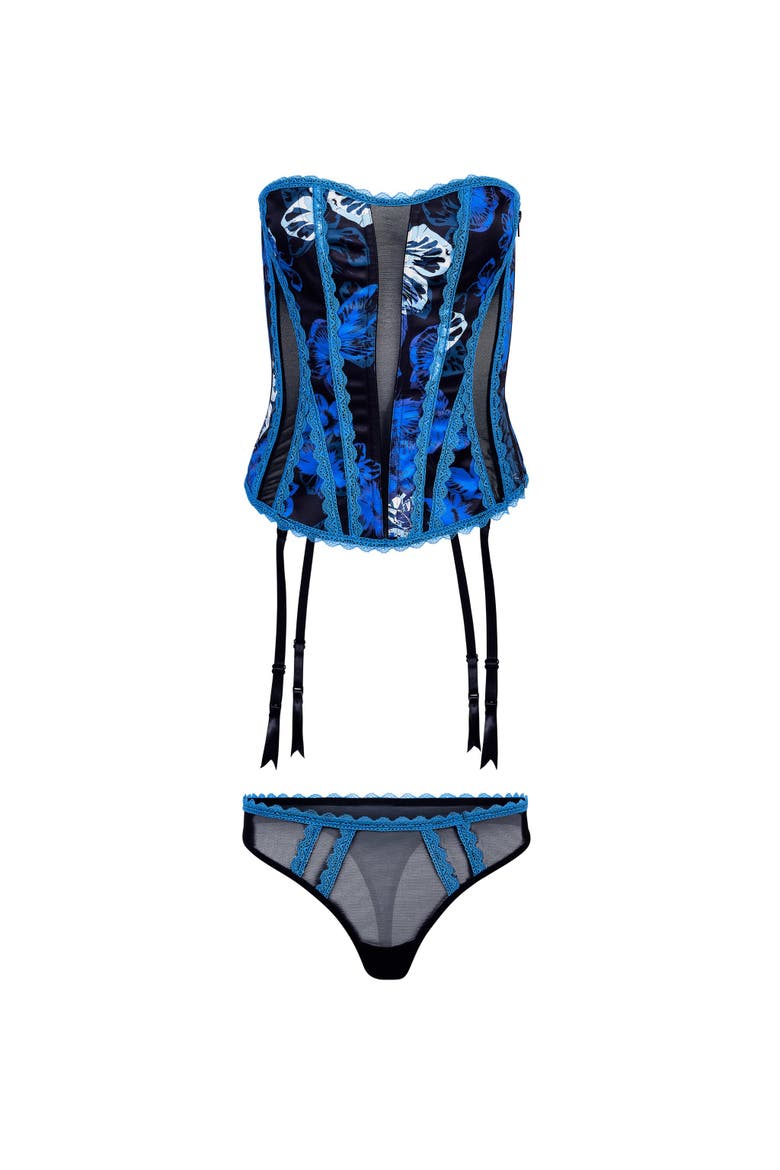 Serene Corset & Thong Set, Alternate, color, Blue Floral