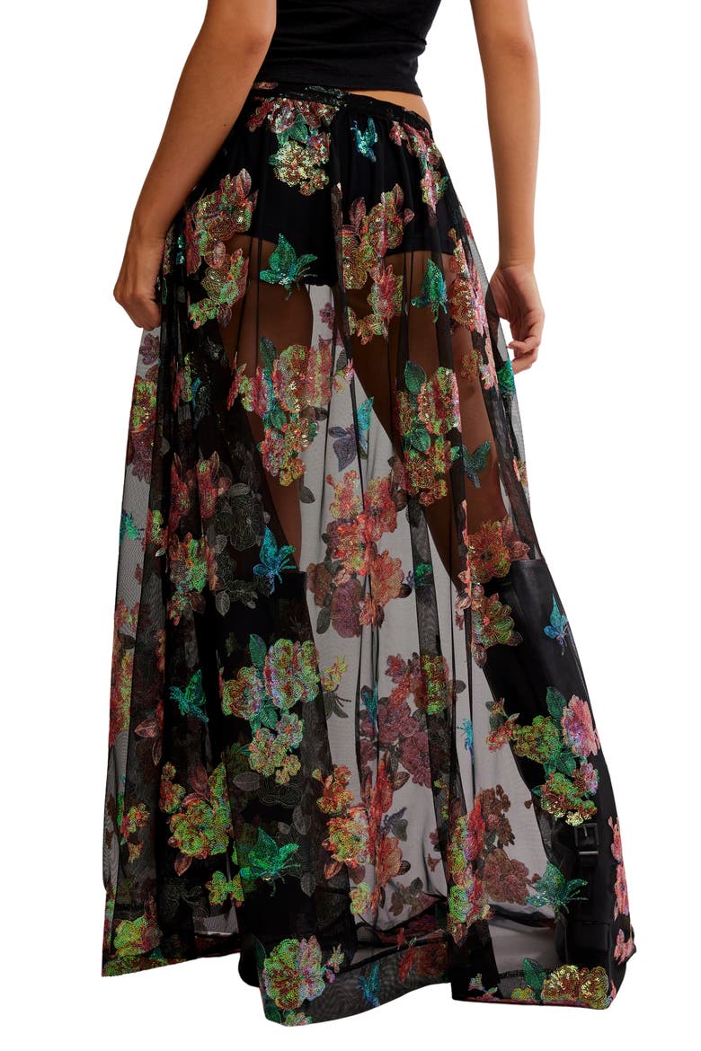 Fioritura Sequin Floral Sheer Maxi Skirt, Alternate, color, BLACK