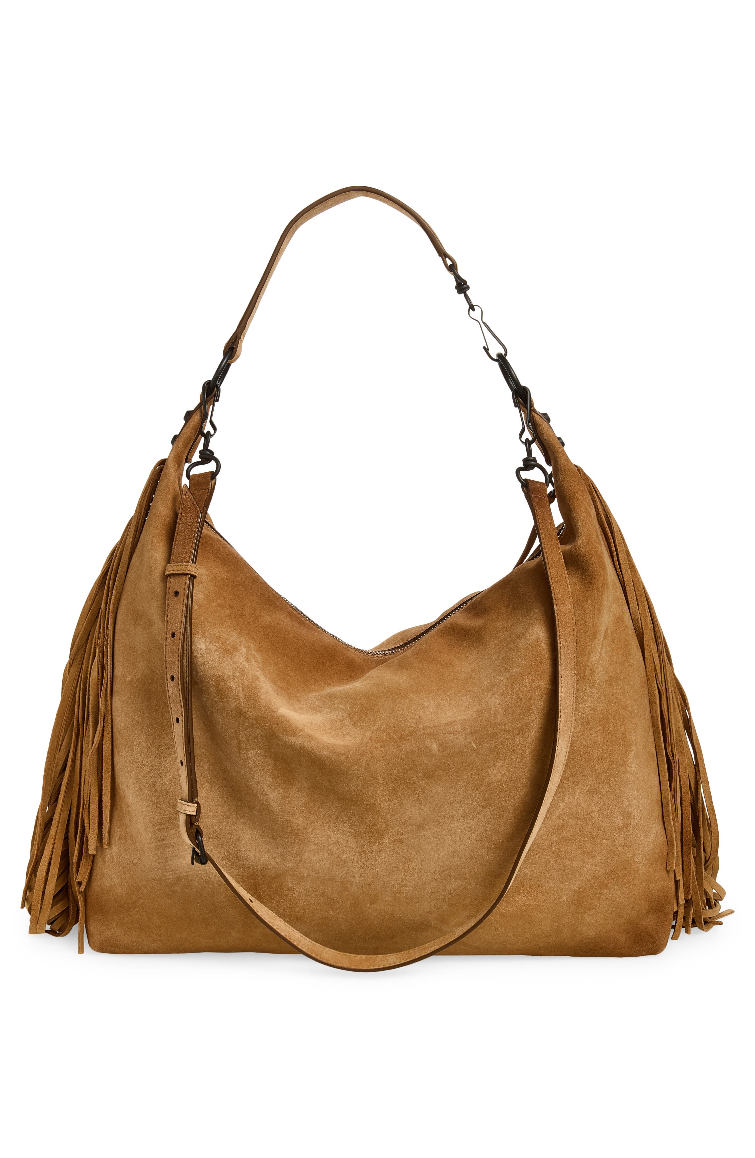 Medium Le City Fringe Waxed Suede Hobo Bag, Alternate, color, 2533 CAMEL