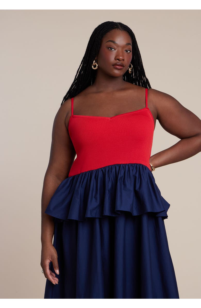 ELOQUII Peplum Detail Colorblocked Dress, Alternate, color, Goji Pageant Blue