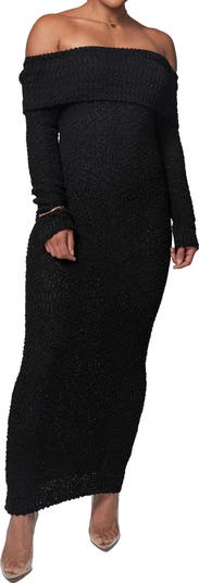 Olivea Bouclé Long Sleeve Off the Shoulder Sweater Dress