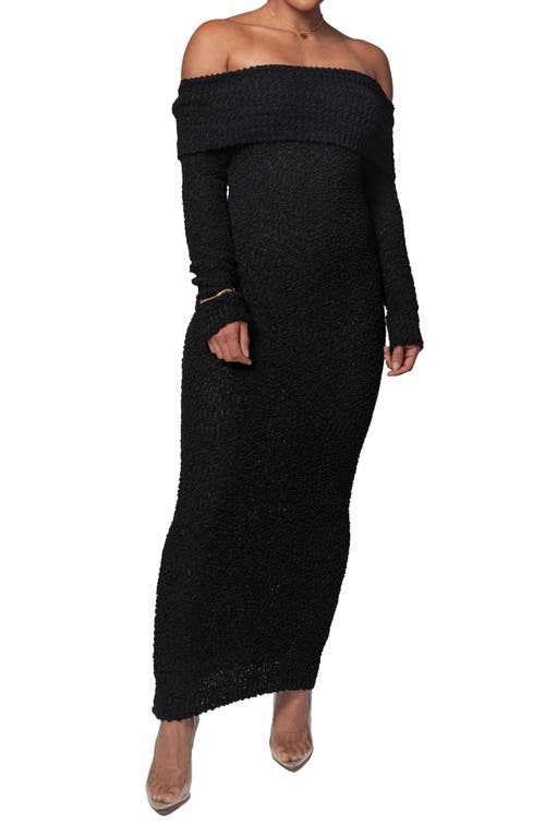 Jluxlabel Olivea Bouclé Long Sleeve Off The Shoulder Sweater Dress In Black
