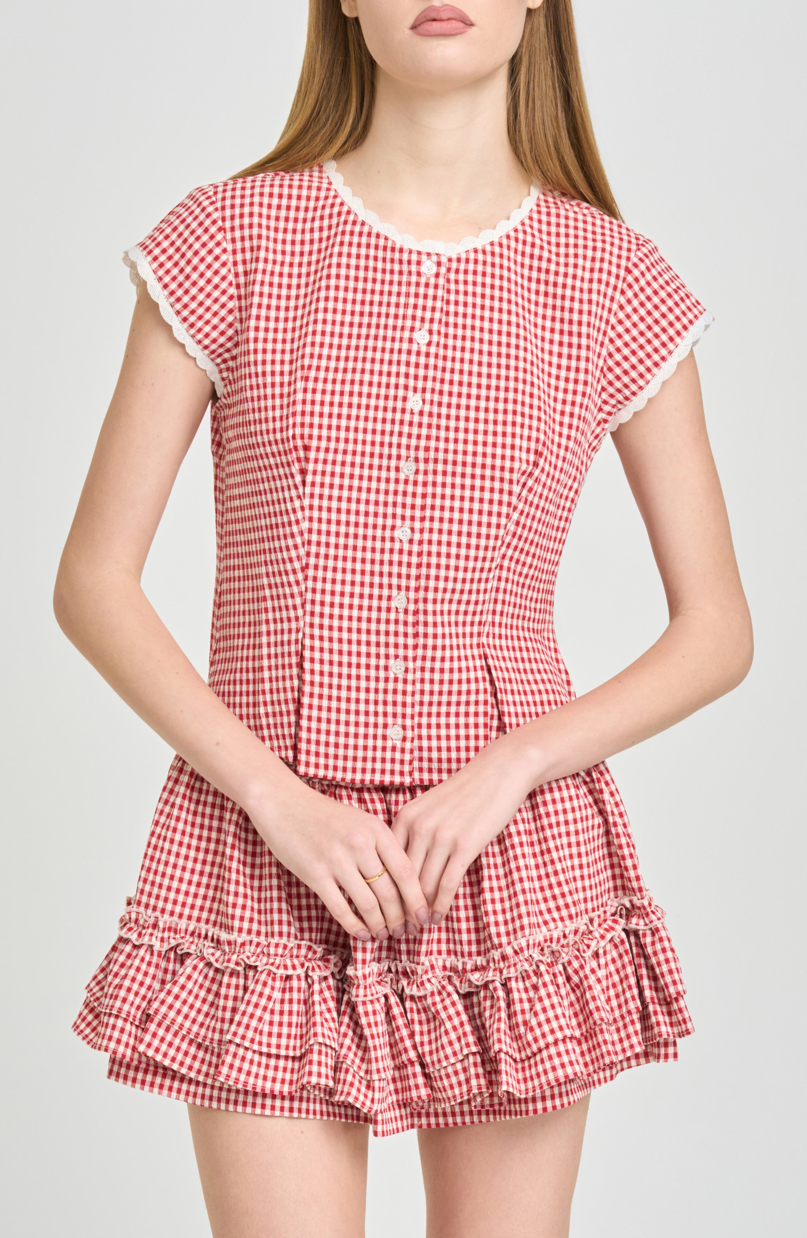 Aria Gingham Crop Button-Up Top - image 3