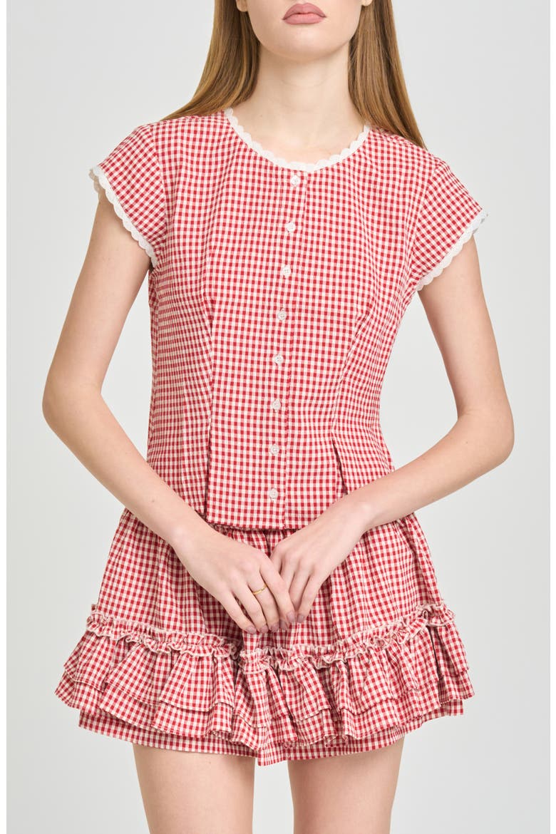 Aria Gingham Crop Button-Up Top, Main, color, RED