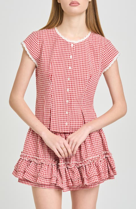 Aria Gingham Crop Button-Up Top