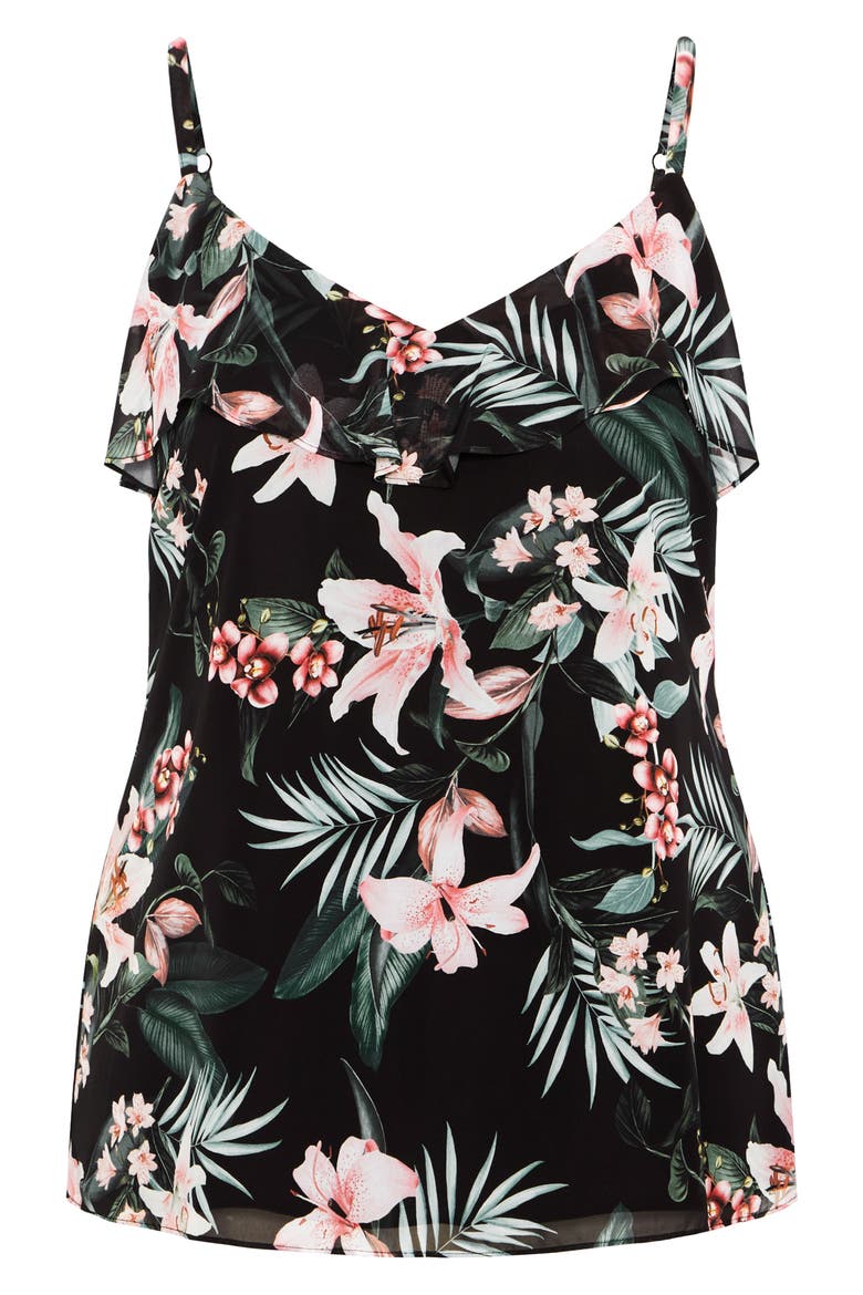Violet Ophelia Floral Ruffle Camisole, Alternate, color, BLACK PRINT