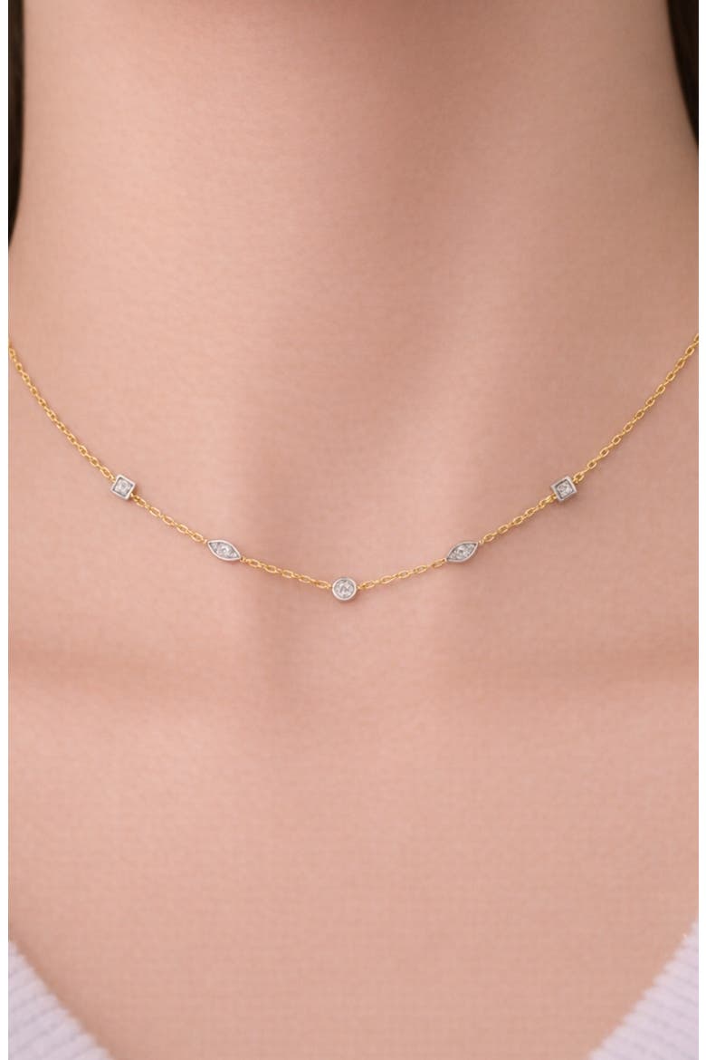 Two-Tone Cubic Zirconia Station Necklace, Alternate, color, GOLD/ SILVER