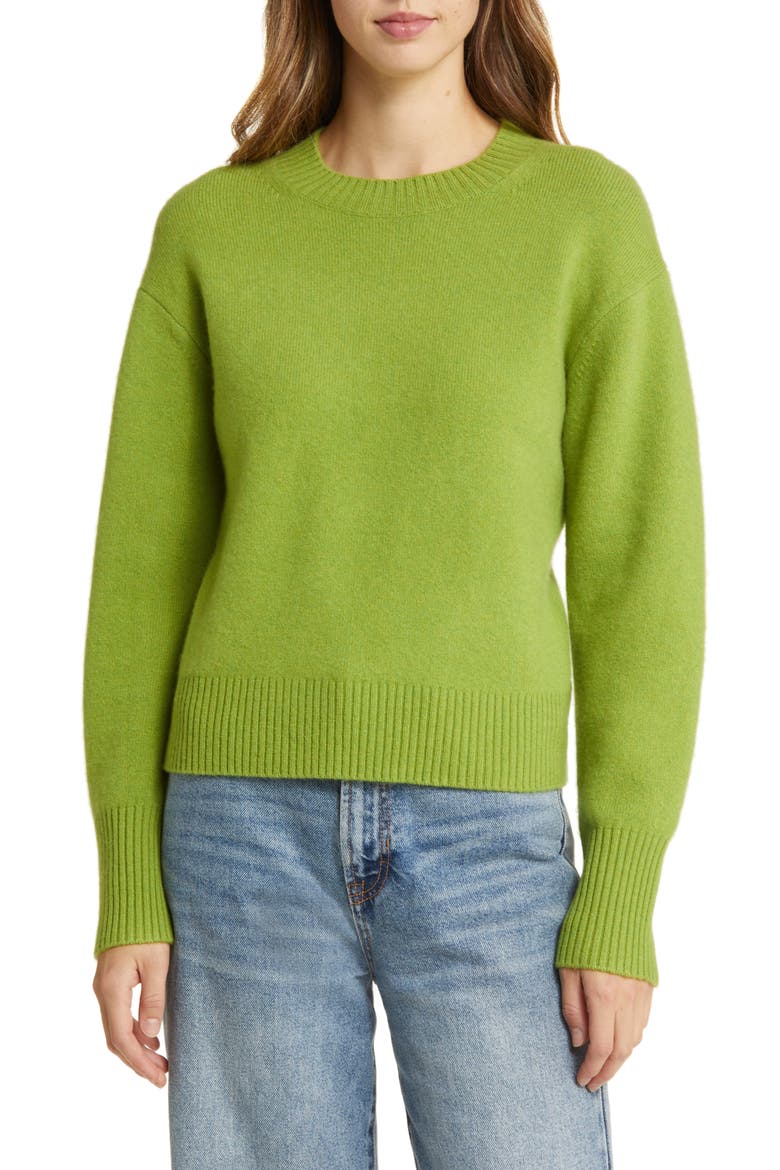 Wool & Cashmere Crewneck Sweater, Main, color, OLIVE BEAN