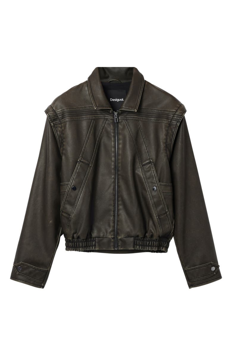 Desigual Faux Leather Jacket with Removable Sleeves, Alternate, color, 