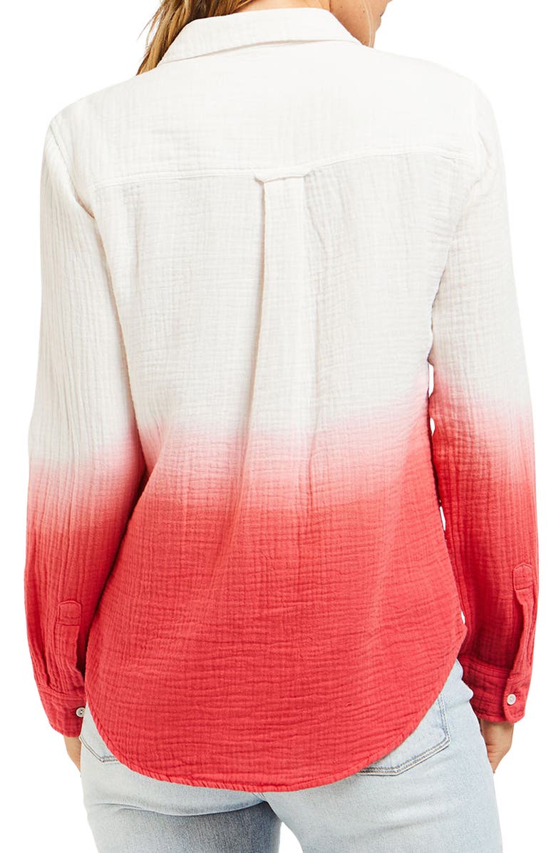 VELVET HEART Belle Ombré Cotton Button-Up Shirt, Alternate, color, Rouge Red Dip Dye