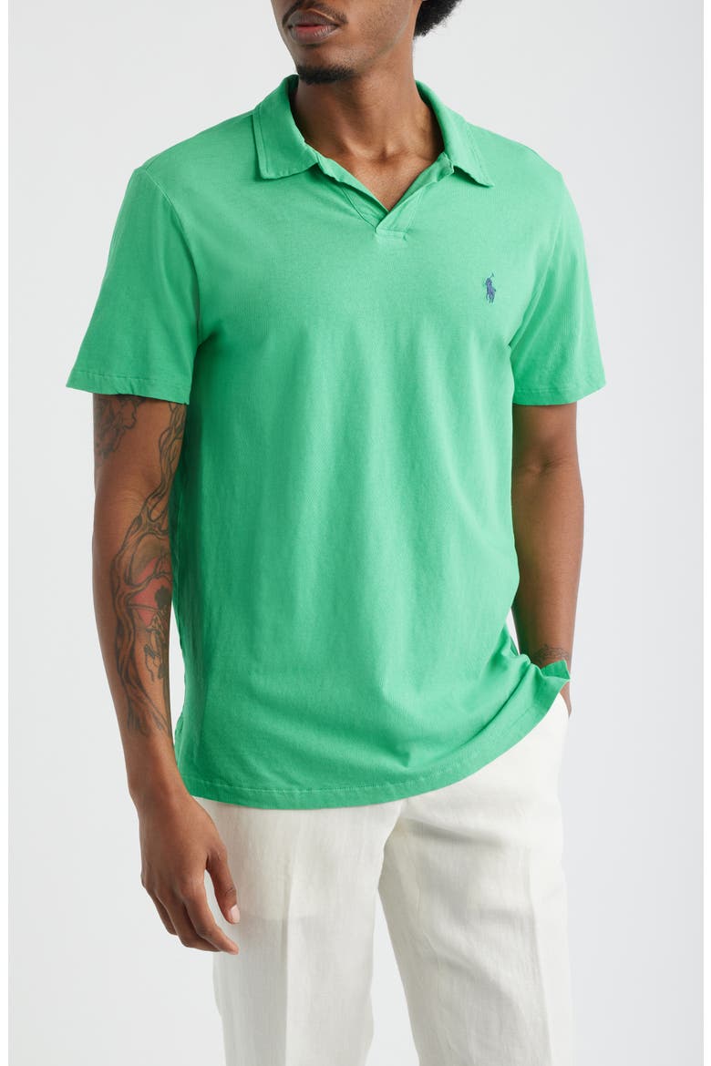 Standard Fit Cotton & Linen Polo, Main, color, SUMMER EMERALD