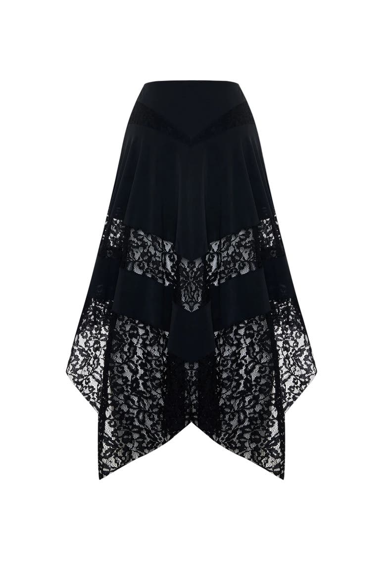 Daydreamers Asymmetric Lace Detail Skirt, Alternate, color, BLACK