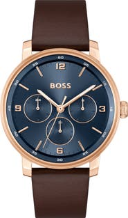 BOSS Contender Leather Strap Watch, 44mm