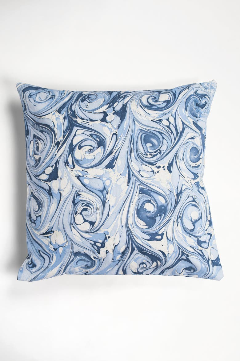 Ocean Wave Hand-Marbled Square Pillow - Cover + Insert, Alternate, color, Ocean