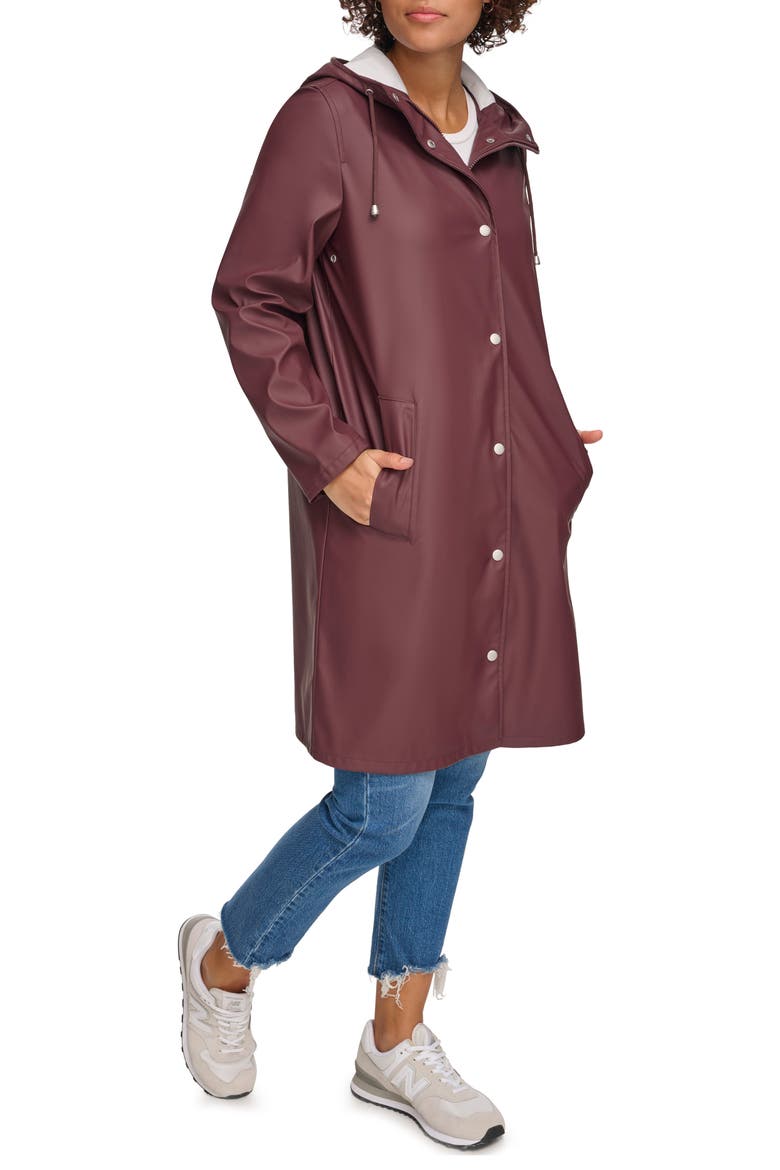 Water Resistant Hooded Long Rain Jacket, Alternate, color, DECADENT CHOCOLATE