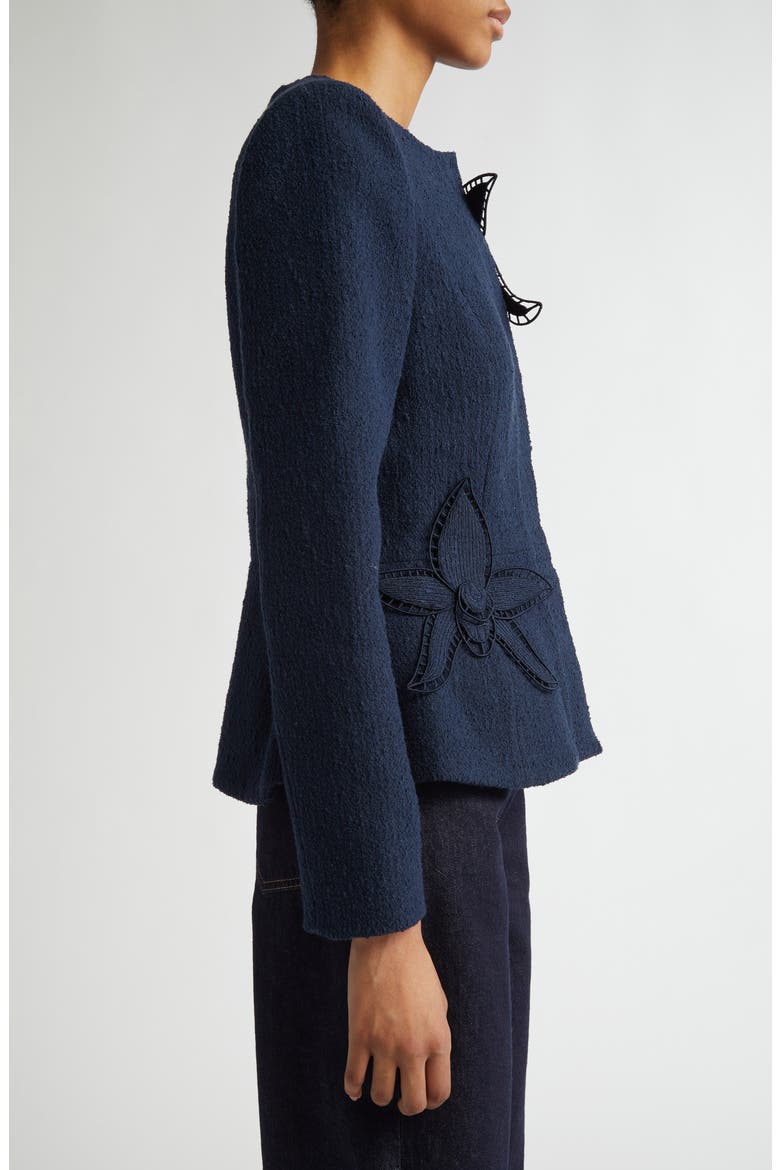 Orchid Appliqué Tweed Peplum Jacket, Alternate, color, NAVY