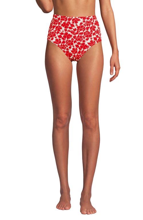 Lands' End Chlorine Resistant Pinchless High Waisted Bikini Bottoms In Red