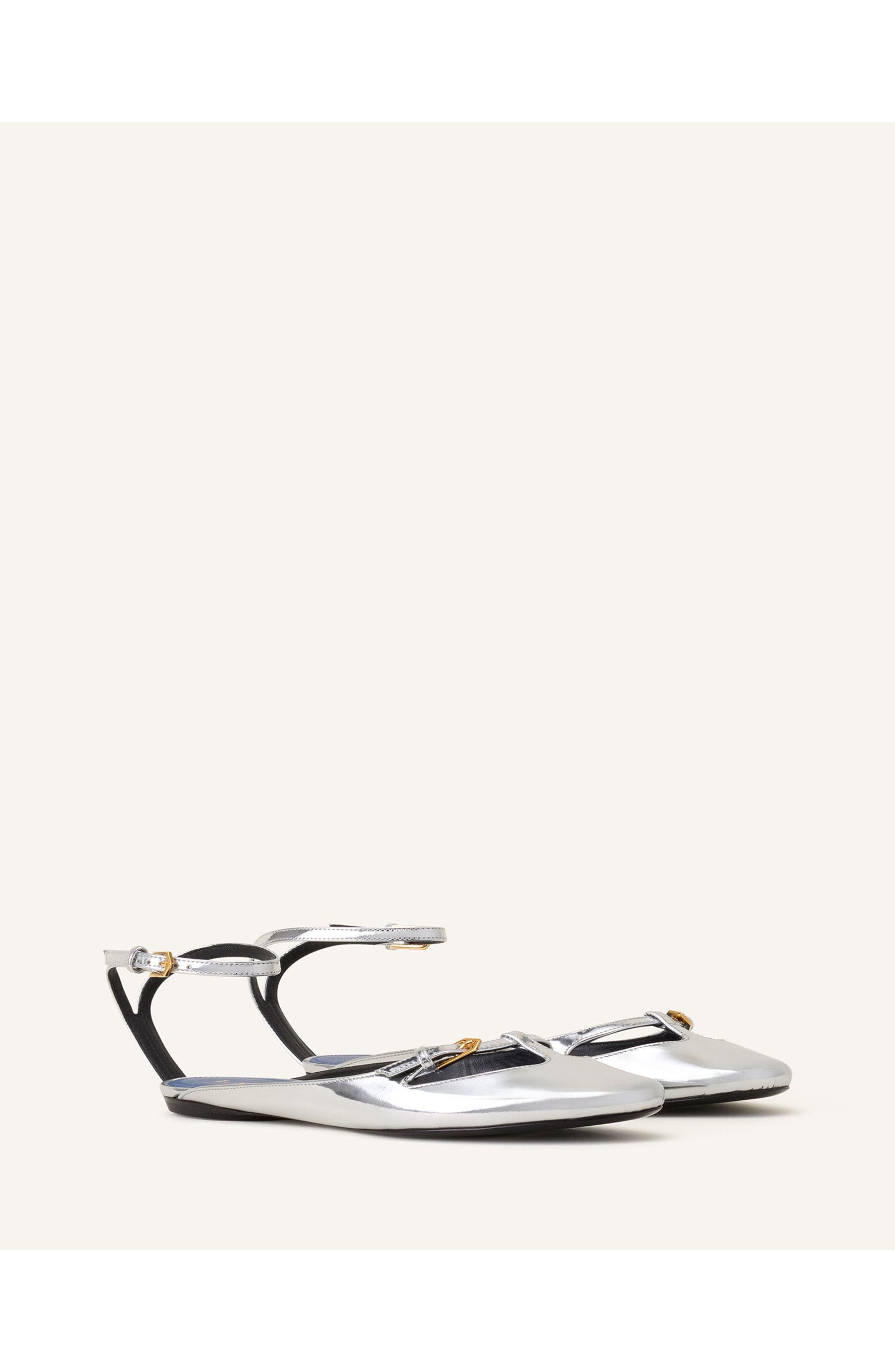 Lanvin Mary-Jane Ballerina In Leather, Alternate, color, Silver