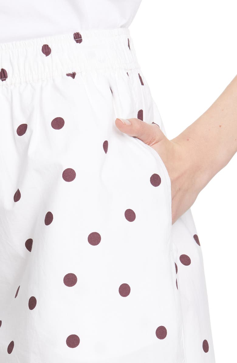 Ganni Polka Dot Print Cotton Poplin Shorts, Alternate, color, 