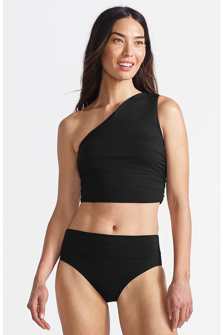DD-Cup Ruched One Shoulder Midkini Top, Alternate, color, Black