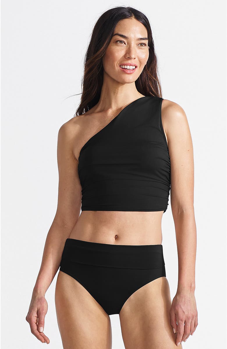 Lands' End D-Cup Ruched One Shoulder Tankini Top, Alternate, color, Black