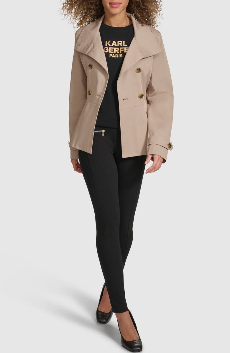KARL LAGERFELD PARIS Double Breasted Peplum Trench Jacket, Alternate, color, Khaki
