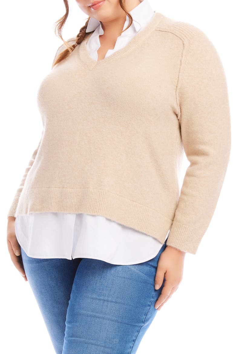 Mixed Media Layered Sweater, Alternate, color, SAND