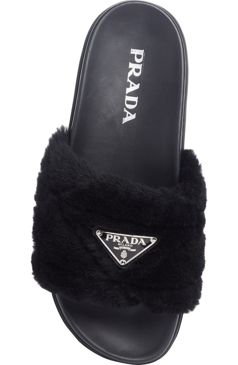 Prada Logo Genuine Shearling Slide Sandal, Alternate, color,