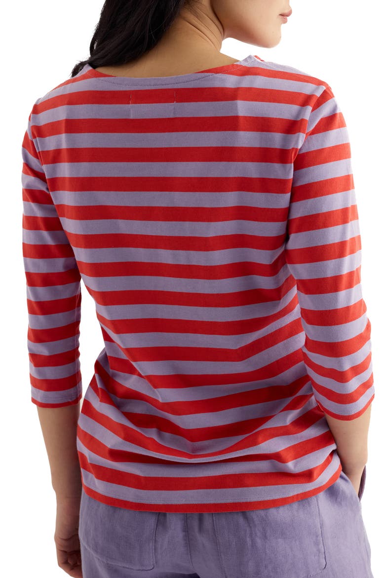 Sailor Stripe Three Quarter Sleeve Organic Cotton T-Shirt, Alternate, color, BRETON CREEK BRIGHT RADISH