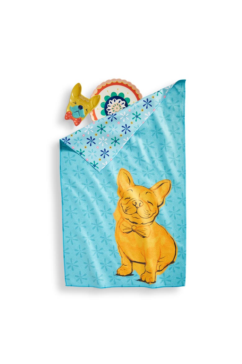 Super Absorbent Kitchen Towel Eclectic Frenchie Blue Multi Dishtowel 18 x 30 in, Alternate, color, Blue