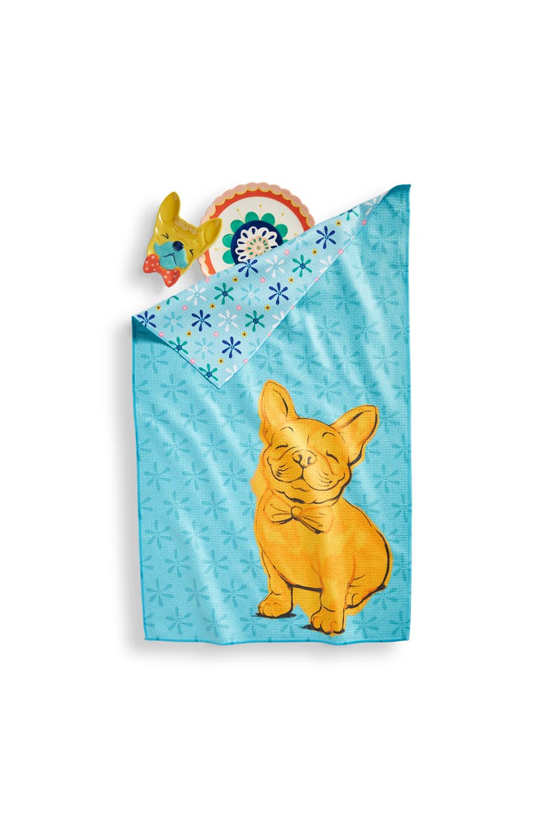 tag Super Absorbent Kitchen Towel Eclectic Frenchie Blue Multi Dishtowel 18 x 30 in, Alternate, color, Blue