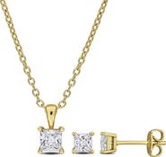 DELMAR Square Cubic Zirconia Stud Earrings & Pendant Necklace Set