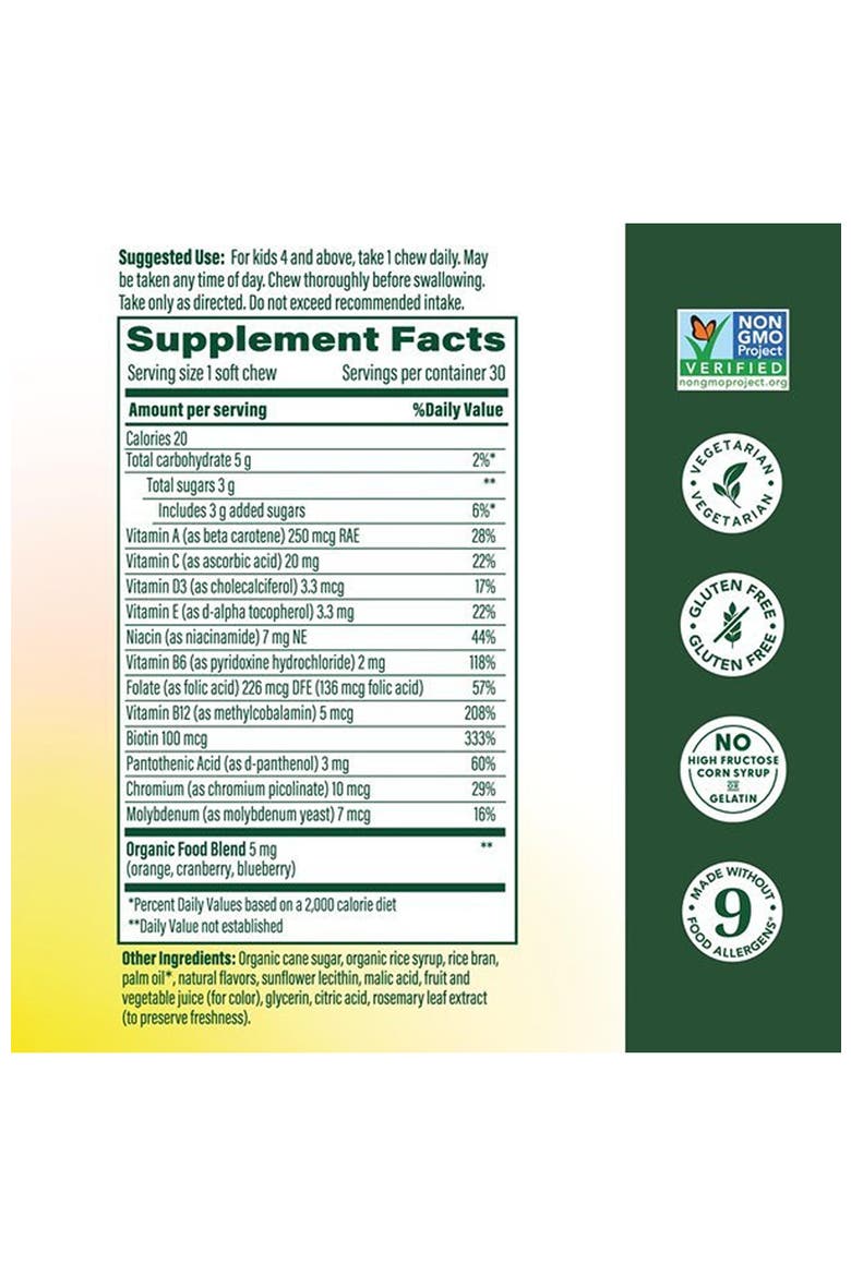Kids One Daily Multivitamin Soft Chews with Vitamin B, C, D & E for Age 4+, Vegetarian, 30 Grape Soft Chews, Alternate, color, None