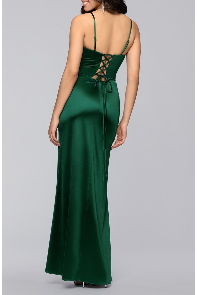 Corset Satin Column Gown, Alternate, color, HUNTER