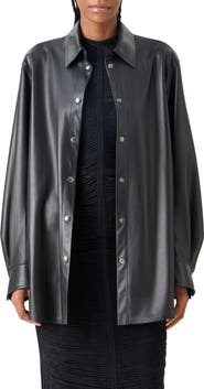 Akris Oversize Lambskin Leather Snap Front Overshirt
