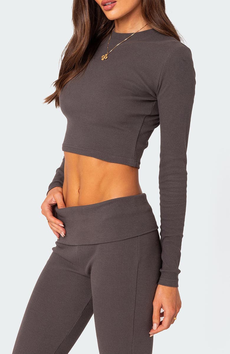 EDIKTED Coffee Break Rib Crop Top, Alternate, color, Dark-Gray