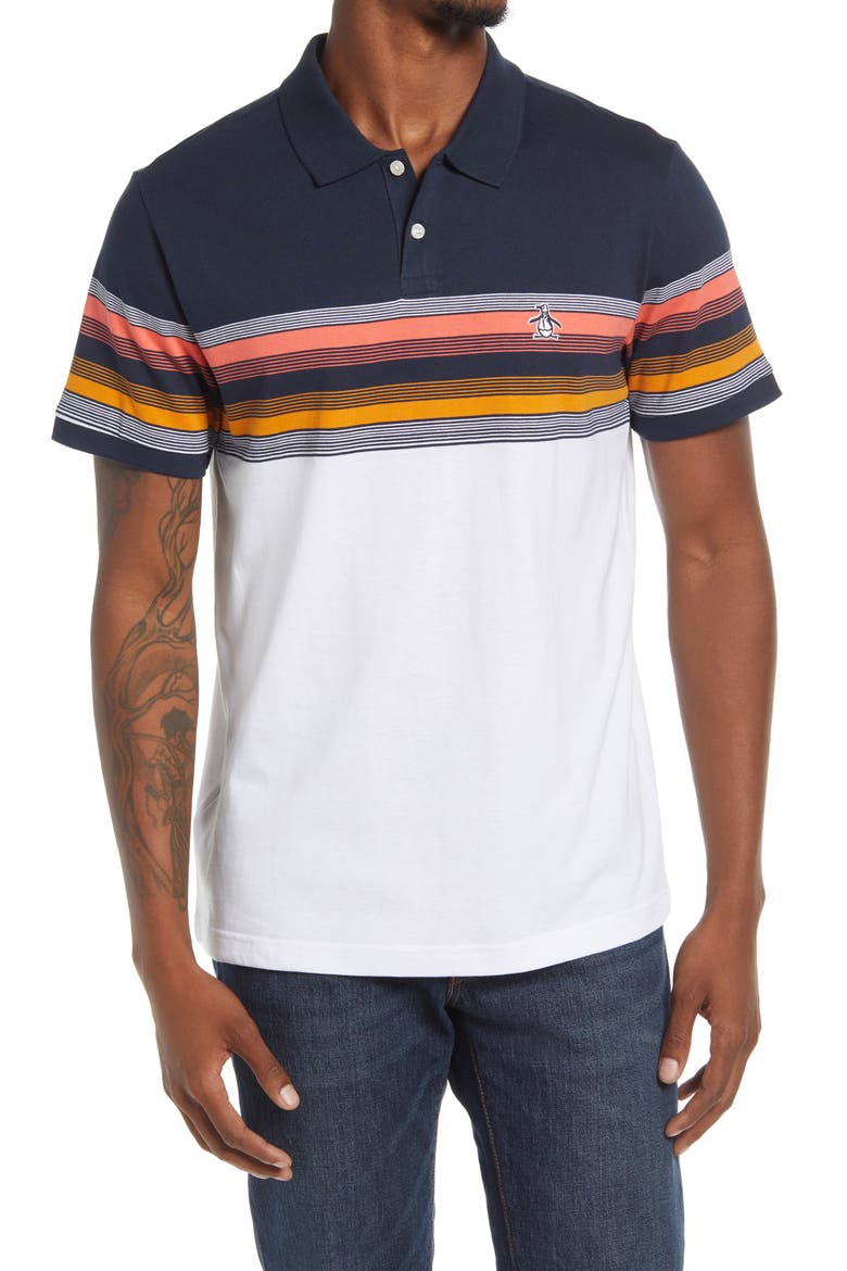 Stripe Colorblock Cotton Polo, Main, color, DARK SAPPHIRE