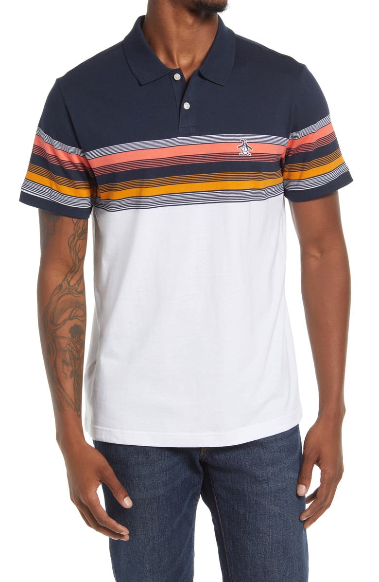 Original Penguin Stripe Colorblock Cotton Polo, Main, color,