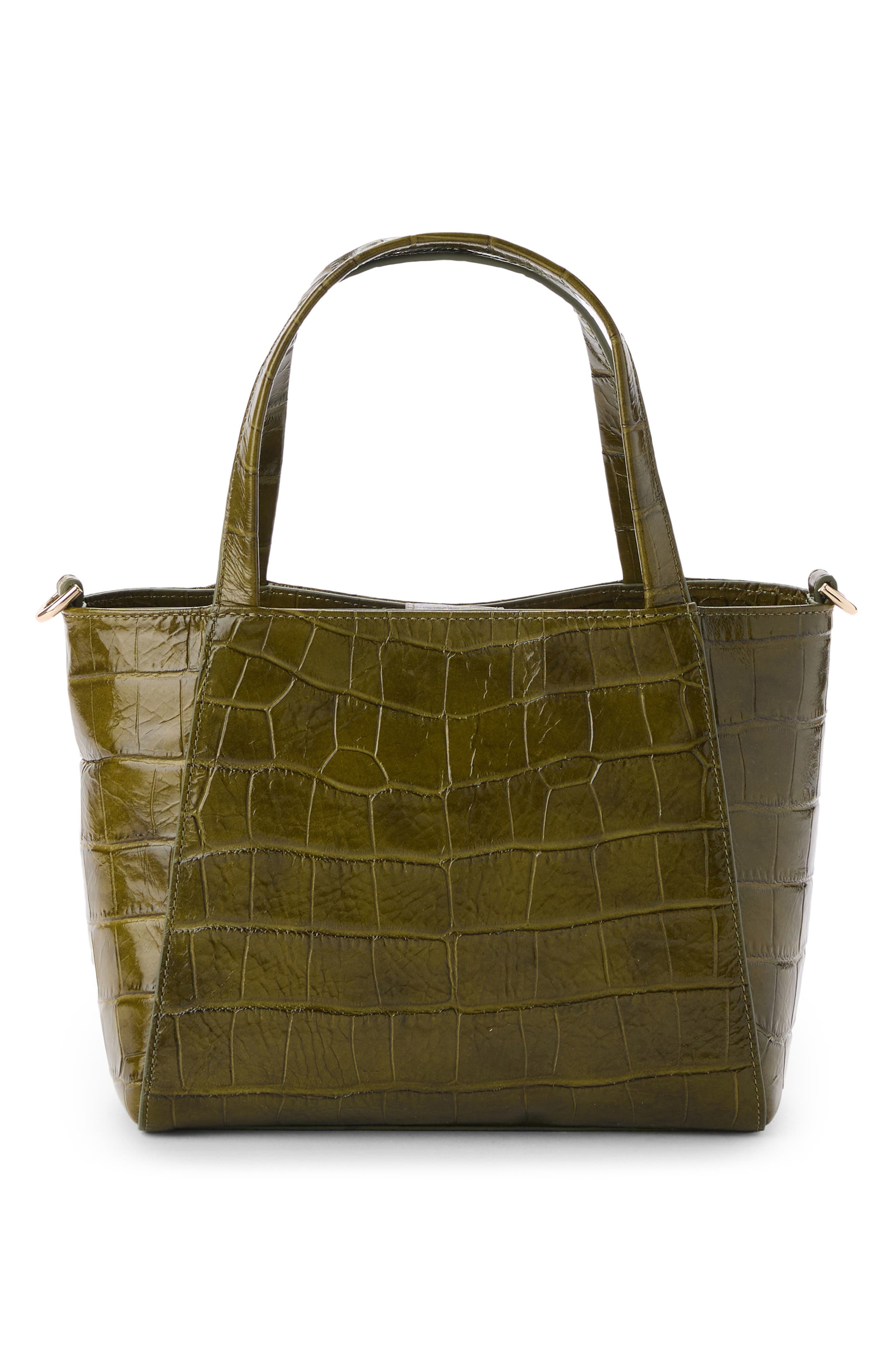 Small Mona Croc Embossed Leather Tote, Alternate, color, OLIVE