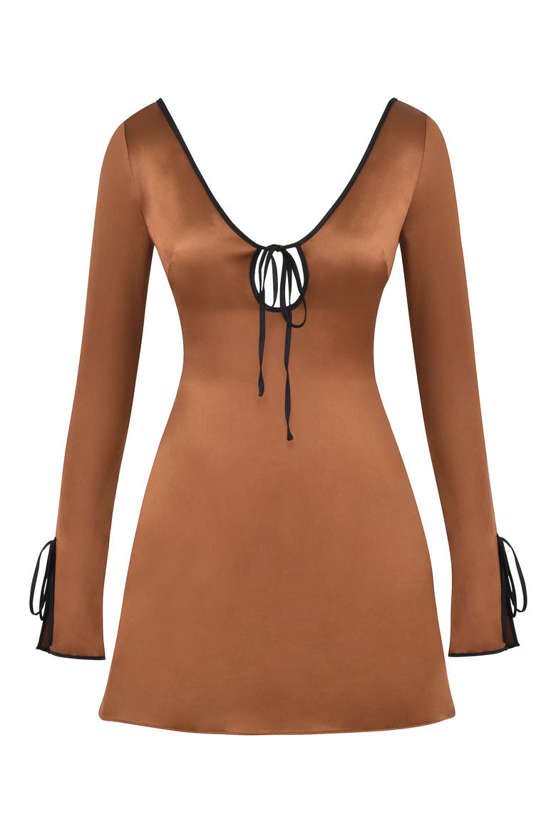 Sakina Long Sleeve Satin Minidress, Alternate, color, COFFEE