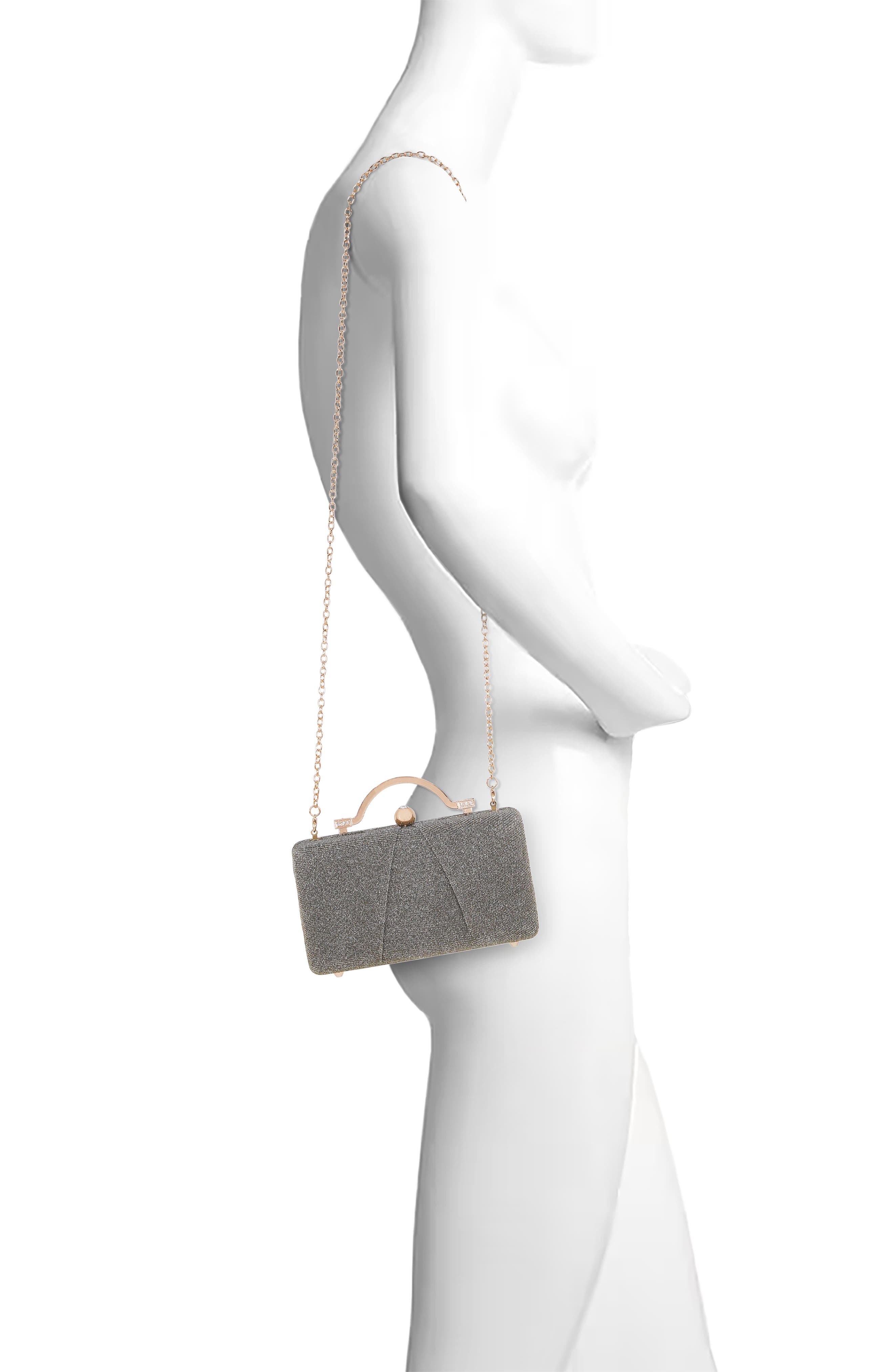 Jewel Badgley Mischka Lara Sparkle Jacquard Minaudiere with Outer Pocket, Alternate, color, Silvergold