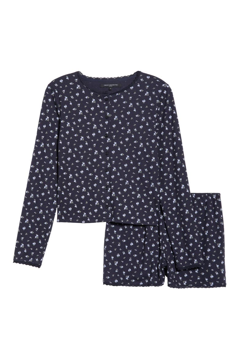 Print Pointelle Knit Short Pajamas, Alternate, color, UTILITY BLUE