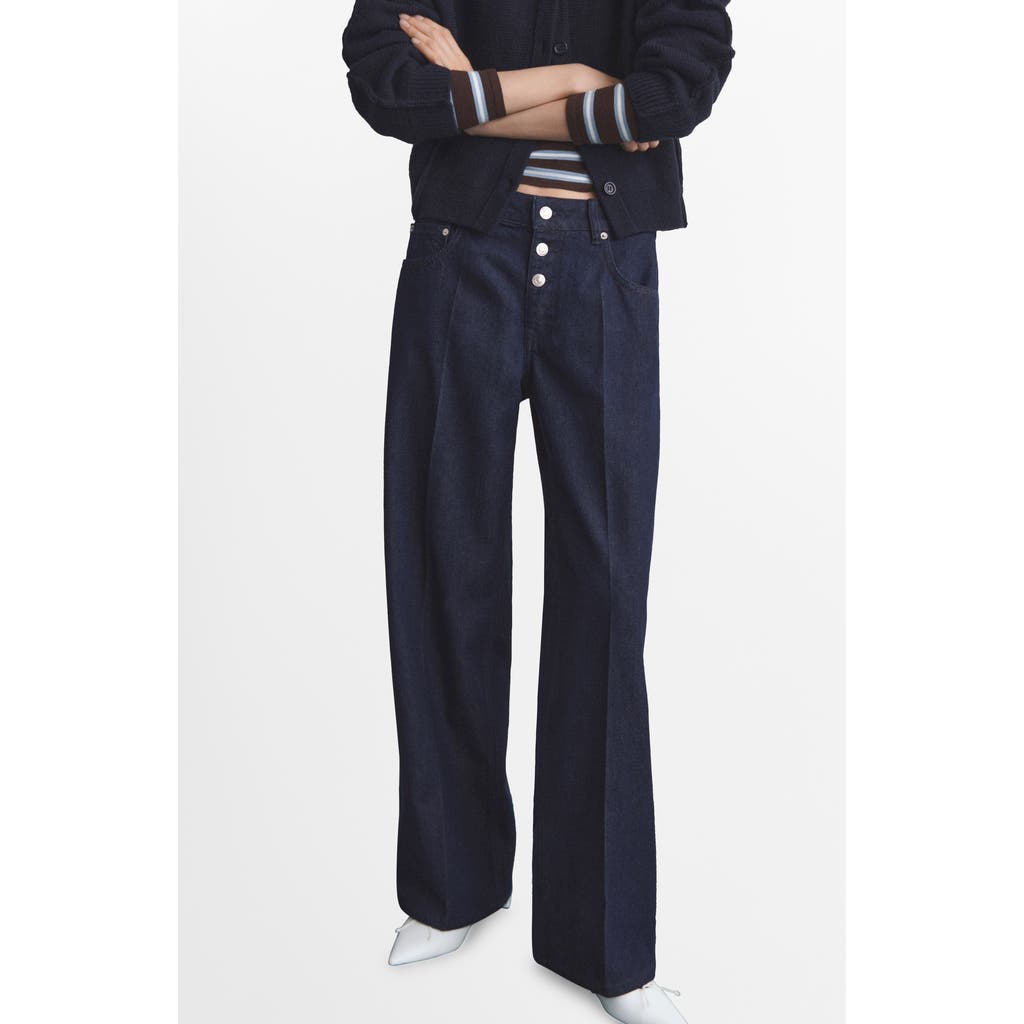 Mango Exposed Button Low Rise Straight Leg Jeans In Blue