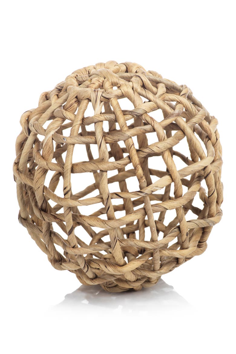 Set of 8 Water Hyacinth Twisted Decorative Balls, Main, color, BEIGE
