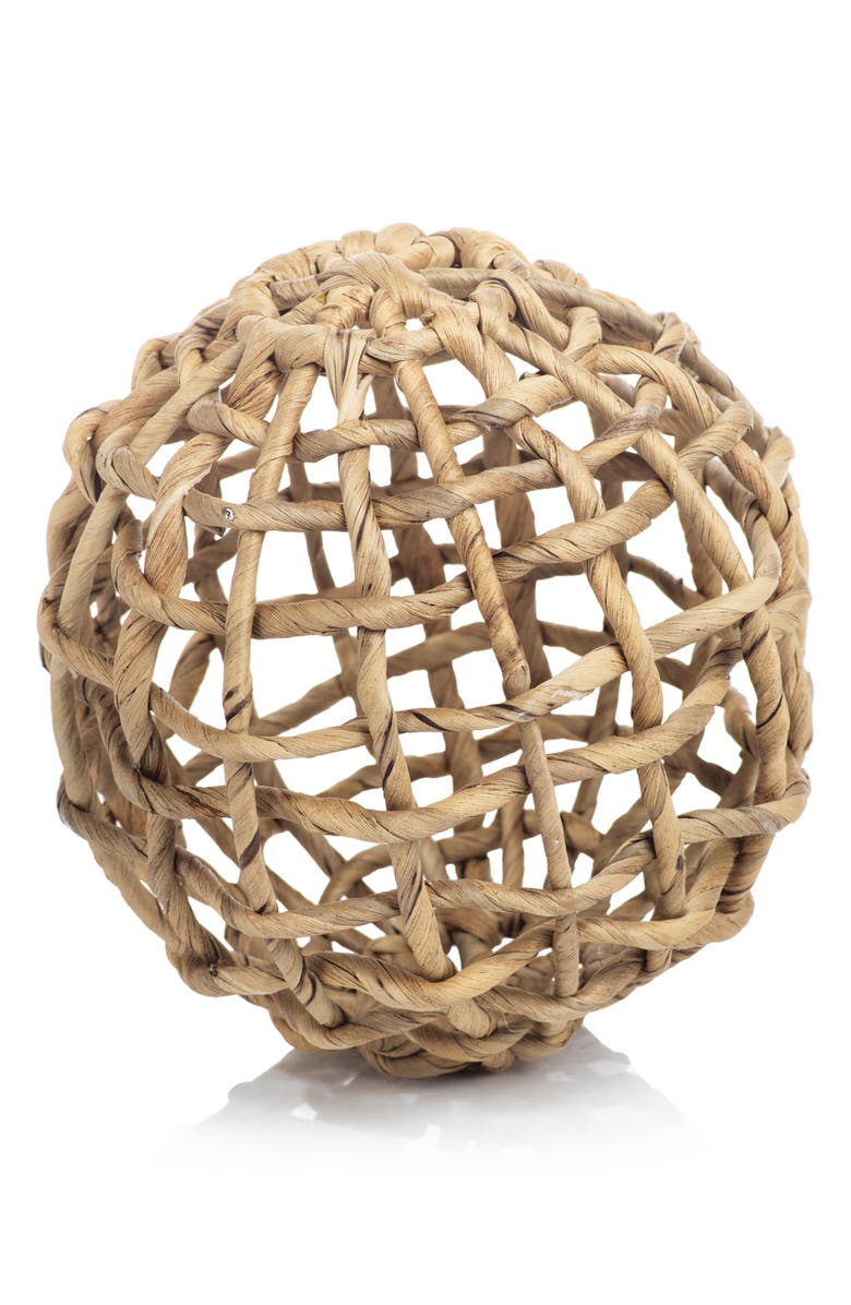 Zodax Set of 8 Water Hyacinth Twisted Decorative Balls, Main, color, Beige