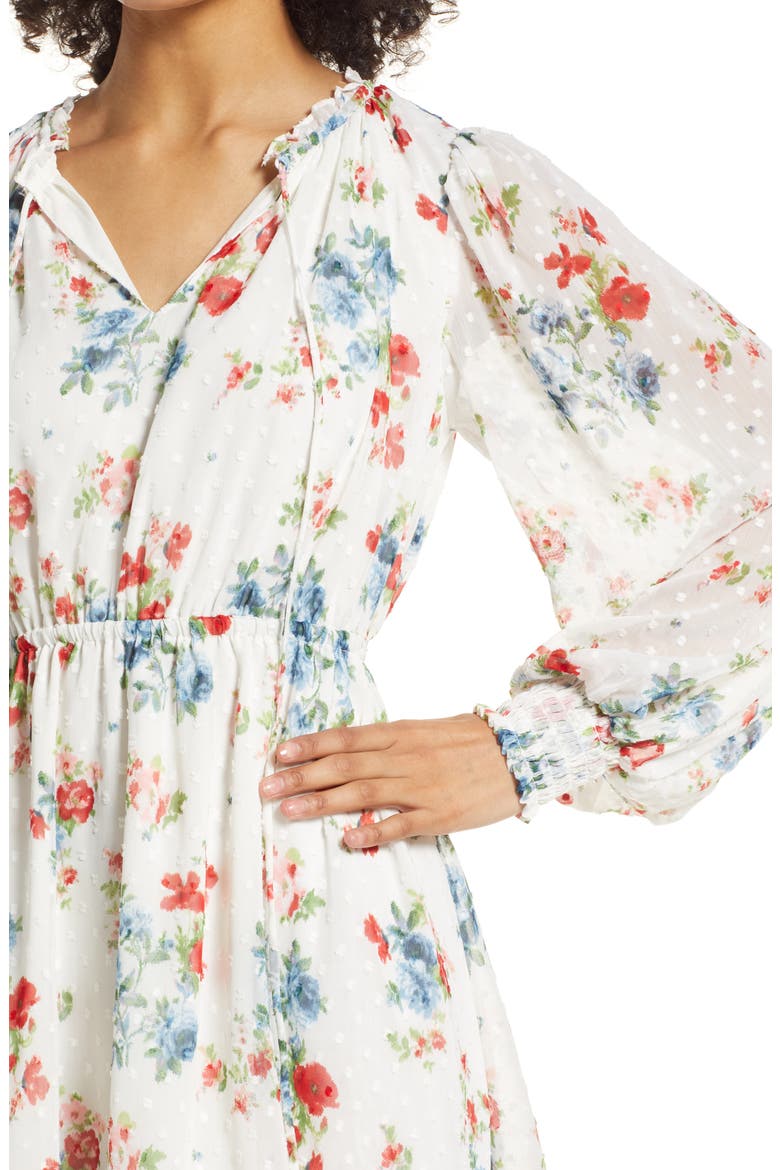 Floral Print Long Sleeve Swiss Dot Dress (Nordstrom Exclusive), Alternate, color, IVORY IKAT BOUQUET